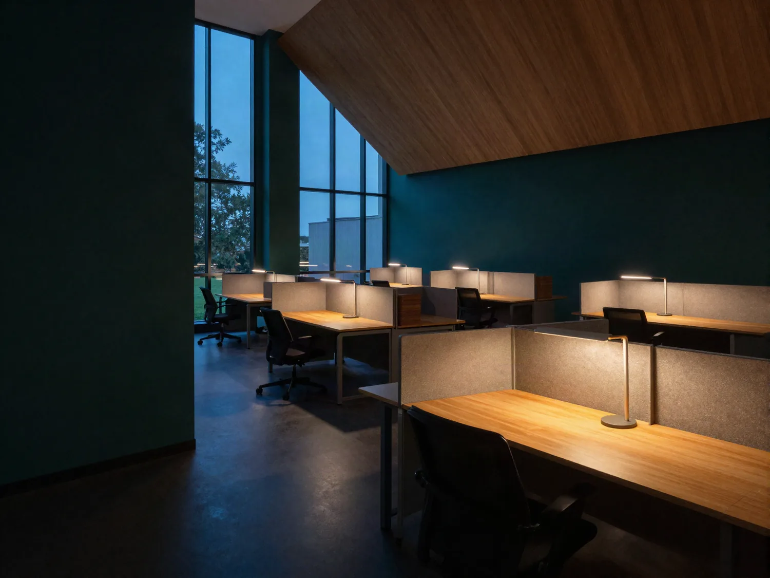 Open-plan floor with bench desking